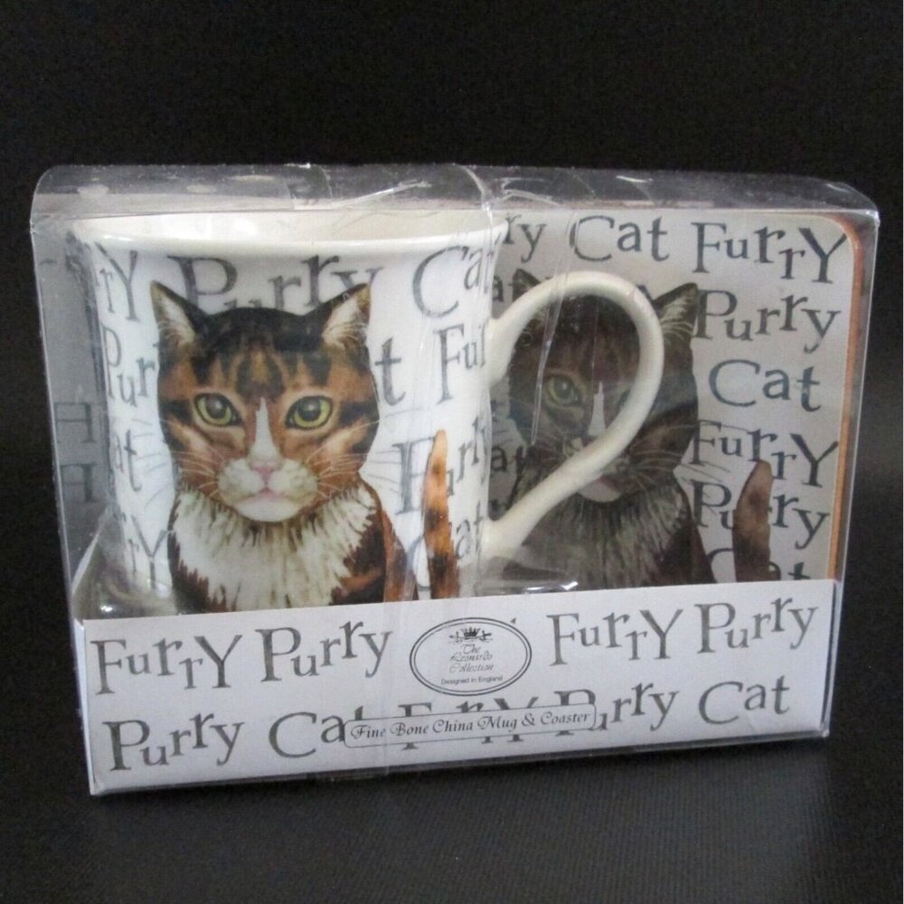 The Leonardo Collection Furry Purry Tabby Cat Mug And Coaster Set With Box